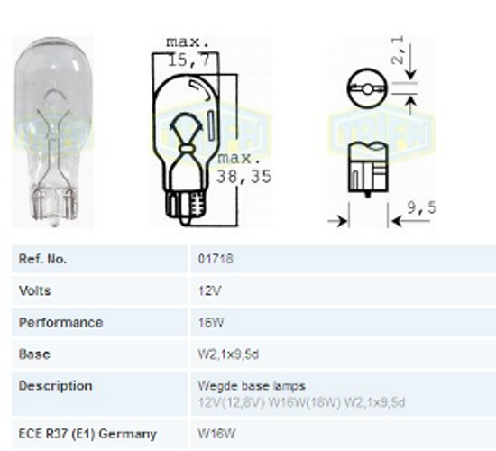Εικόνα από ΛΑΜΠΑ ΦΟΥΝΤΟΥΚΙ Χ.Κ. 12V 16W  W2,1x9,5d